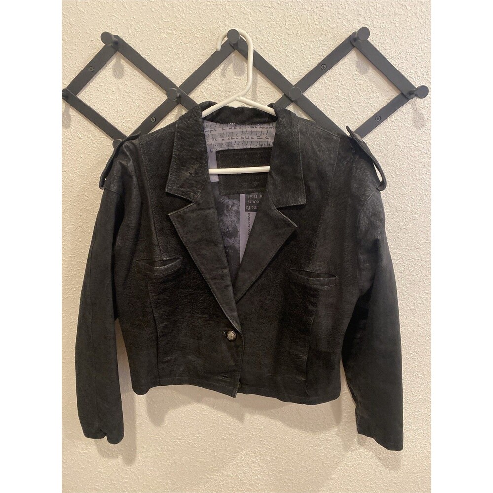 Express Short Suede Leather Jacket Size M/L Black